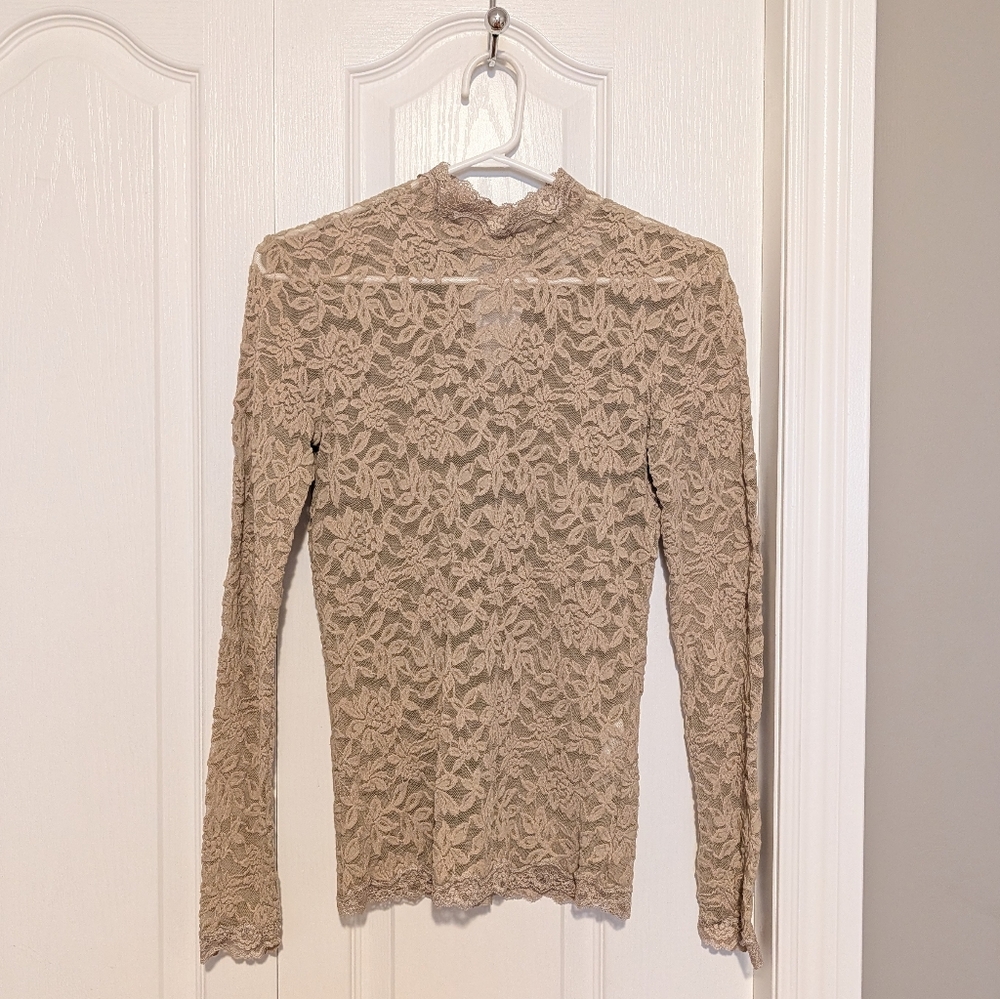 Elegant Lace Long Sleeve Top (Rosemunde)- Beige XS NWOT